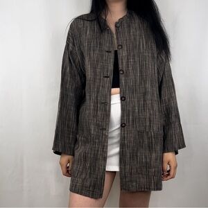 Liz Claiborne Brown Striped Button-Down Shirt Jacket